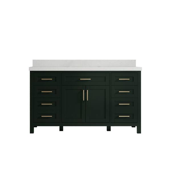 Willow Collections Cambridge 60 in. W x 22 in. D x 36 in. H Single Sink Bath Vanity in Dark Green with 2 in Carrara Quartz Top