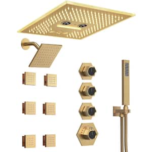 6-Spray 16 in. AuroraMist LED Shower Dual Ceiling Mount Fixed and Handheld Shower Head 2.5 GPM in Brushed Gold