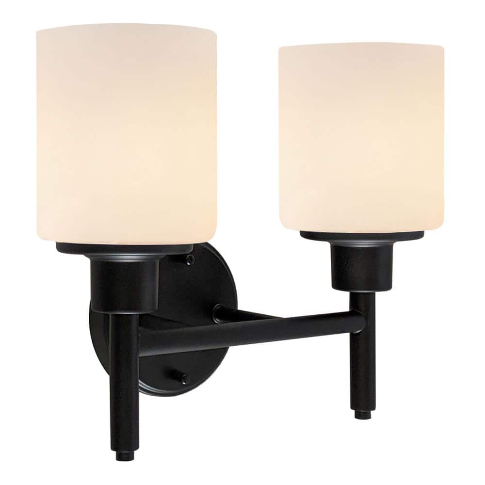 Aubrey Matte Black 2-Light Indoor Wall Light with Frosted Glass Shades