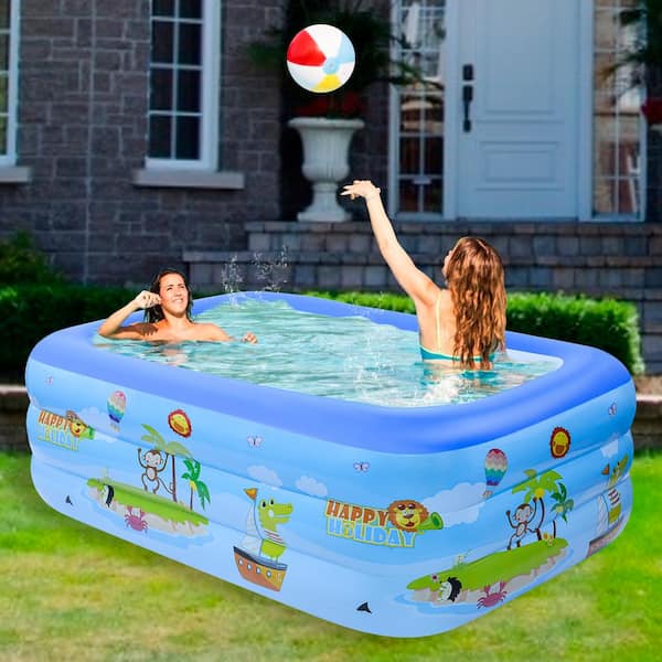 82.6 in. W x 55 in. D x 25.5 in. H Inflatable Swimming Pool, Above Ground PVC Outdoor Ocean Toy Pool for Kids, Adults