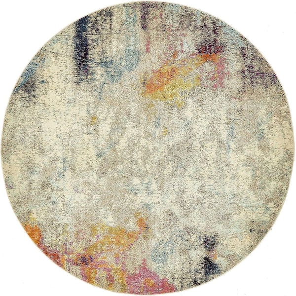 Unique Loom Chromatic Tybee Beige 8' 0 x 8' 0 Round Rug