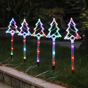 Outdoor Multi-Color 22.23 in. H Lighted Christmas Tree Stakes Christmas Yard Decor with Remote (Set of 5)