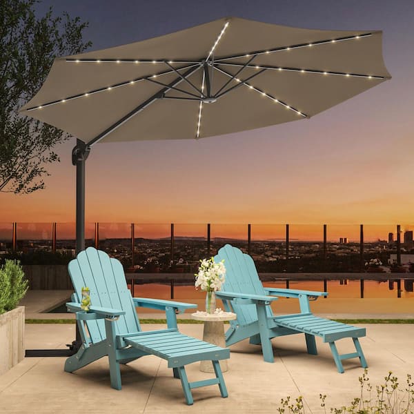 SANLUCE 10 ft. LED Cantilever Umbrella with Lights, Solution-Dyed Fabric, Luxury Shade with 360° Rotation in Taupe
