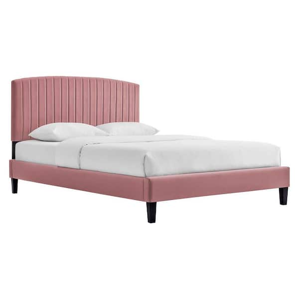 MODWAY Alessi Performance Velvet Twin Platform Bed in Dusty Rose