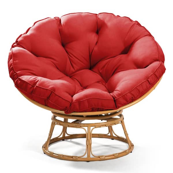 Sudzendf Brown Wicker Outdoor Patio Lounge Chair with Red Cushion