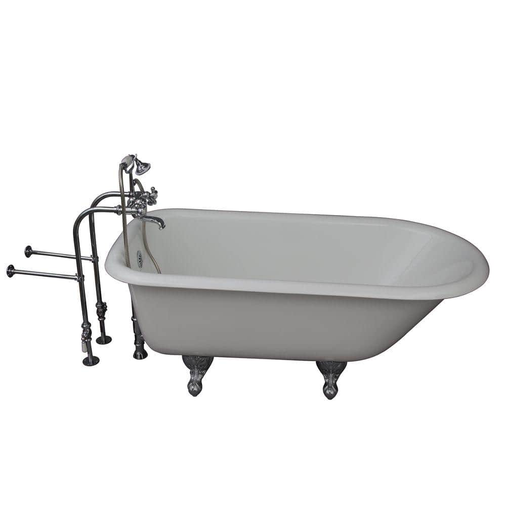 5 ft. Cast Iron Ball and Claw Feet Roll Top Tub in White with Polished Chro