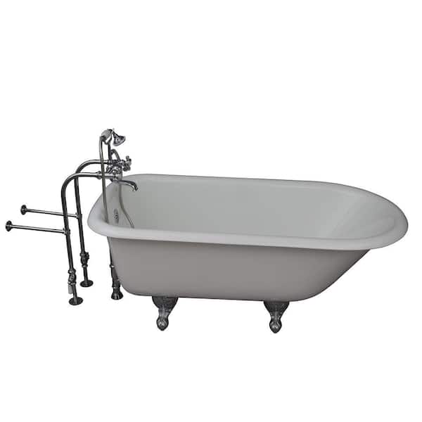 Barclay Products 5 ft. Cast Iron Ball and Claw Feet Roll Top Tub in White with Polished Chrome Accessories