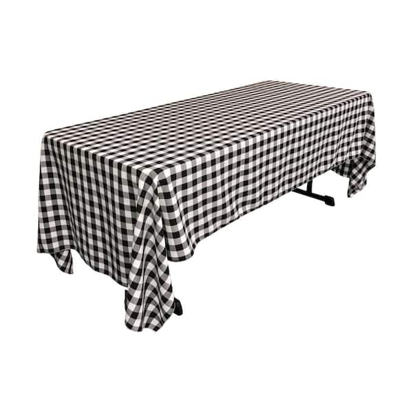 LA Linen 60 in. x 120 in. White and Black Polyester Gingham Checkered Rectangular Tablecloth
