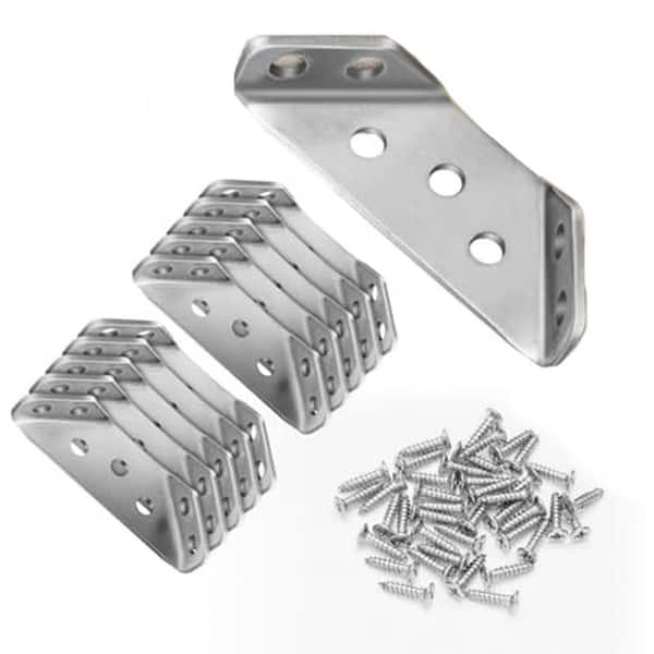 10Pcs Stainless Steel Corner Connectors with 40 Screws, Premium Angle Brackets for Wood Shelf, Cabinets, Tables, Chairs