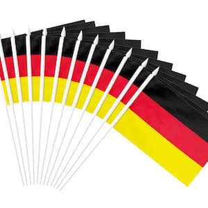 Germany Stick Flag German 5 in. x 8 in. Handheld Mini Flag with 12 in. White Solid Pole Hand Held with Spear Top 1-Dozen