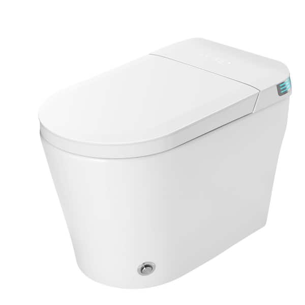 ANGELES HOME Elongated Smart Toilet Bidet White 1.28 GPF Auto Open Close Flushing Heated Seat Deodorizing Self-Clean Nozzle Remote