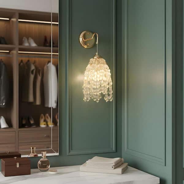 18.1 in. 1-Light Gold Modern Elegant Crystal Wall Sconce for Living Room, Bedroom, Hallwa（2-Pack）