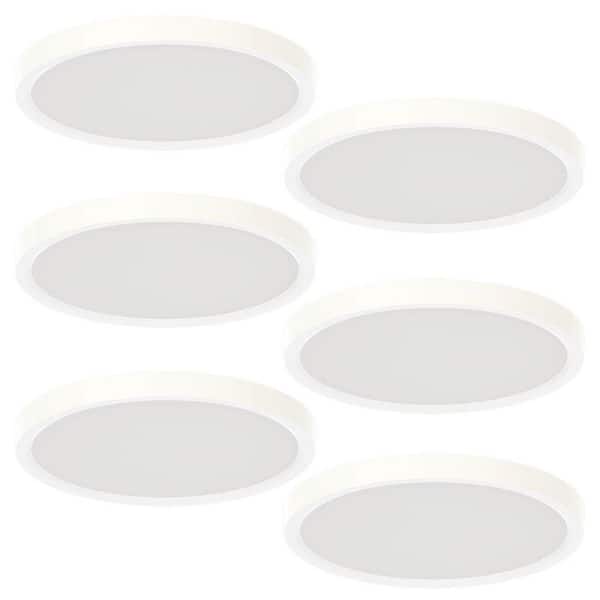 7 in. Surface Mount Disk Adjustable CCT IC Rated Dimmable Indoor Outdoor Integrated LED Recessed Trim 6-Pack