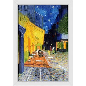Cafe Terrace At Night By Vincent Van Gogh Gallery White Framed Architecture Oil Painting Art Print 28 in. x 40 in.