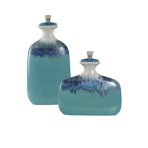 Blue Ombre Ceramic Jars with Lids (Set of 2)