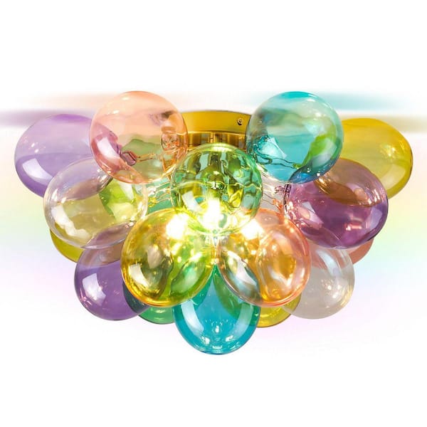 15 in. 3-Light Multicolor Glass Bubble Ball Swirled Glass Chandelier, Small Pendant Light Fixture