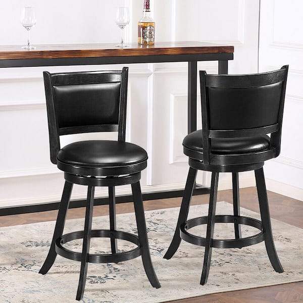 2-Piece 24 in. Black Swivel Counter Stool Dining Chair Upholstered Seat