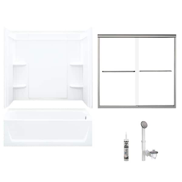 STERLING Ensemble 32 in. x 60 in. x 75 in. Bath and Shower Kit with Right-Hand Above-Floor Drain in White and Brushed Nickel