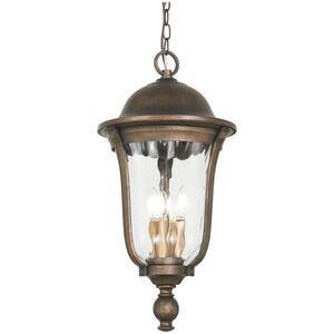 Havenwood 4-Light Tauira Bronze and Alder Silver Outdoor Lantern Pendant with Clear Hammered Glass