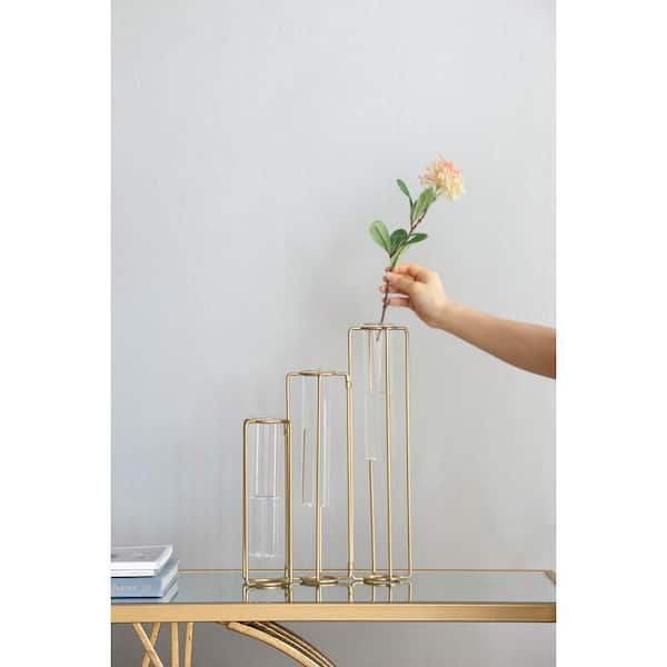 15.30 in. Gold Round Metal Oversized Pedestal Beaker Vase 3137ouYW9