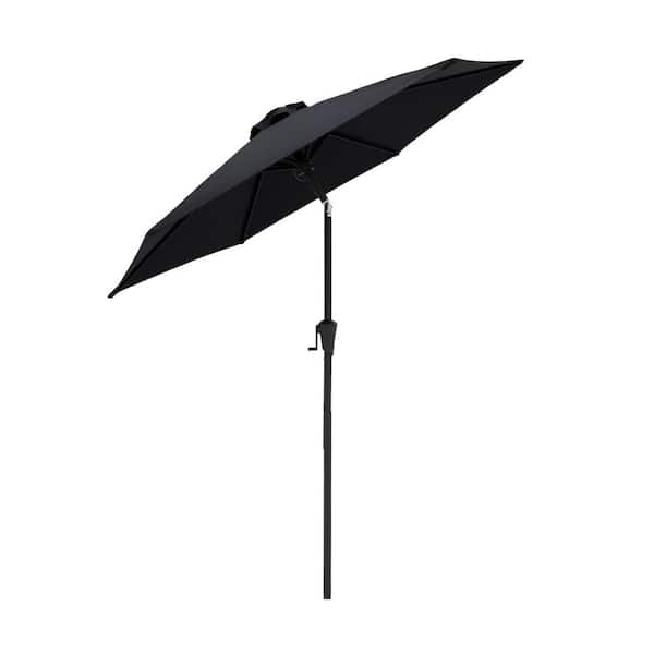 FLAME&SHADE 7-1/2 ft. Steel Market Tilt Patio Umbrella for Outdoor in Black Solution Dyed Polyester