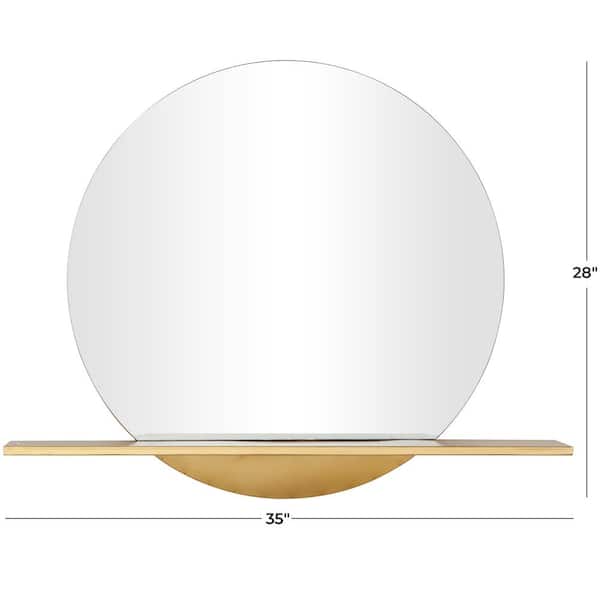 28 in. x 35 in. 1 Shelf Round Frameless Gold Wall Mirror