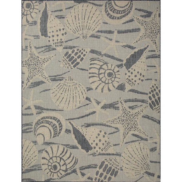 Seashells Navy/Ivory 6 ft. x 9 ft. Indoor/Outdoor Area Rug