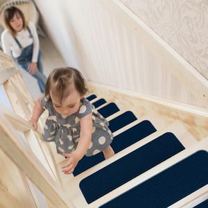 Diego Navy 28 in. x 8.7 in. Solid Non-Slip Rubber Back Stair Tread Cover (Set of 15)