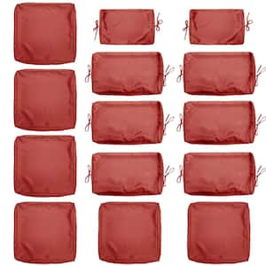 14-Piece Patio Cushion Covers Replacement with Zipper for Sectional Sofa Set, Slipcovers for Outdoor Cushions Terra Red