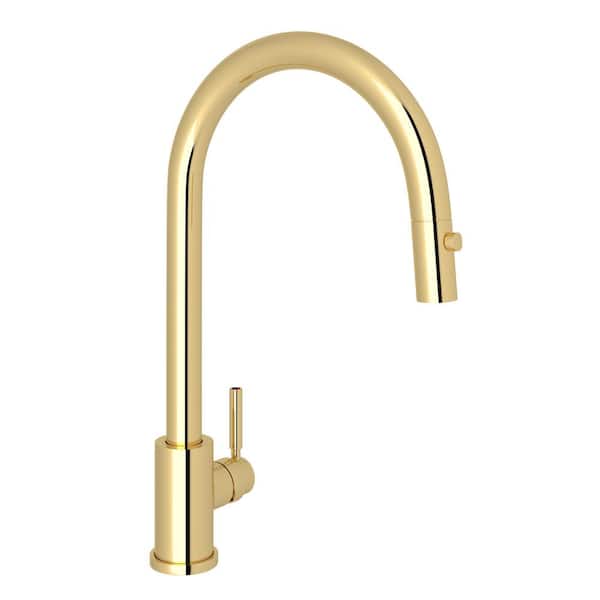 PERRIN & ROWE Holborn Contemporary Single-Handle Pull-Down Sprayer Kitchen Faucet in Unlacquered Brass