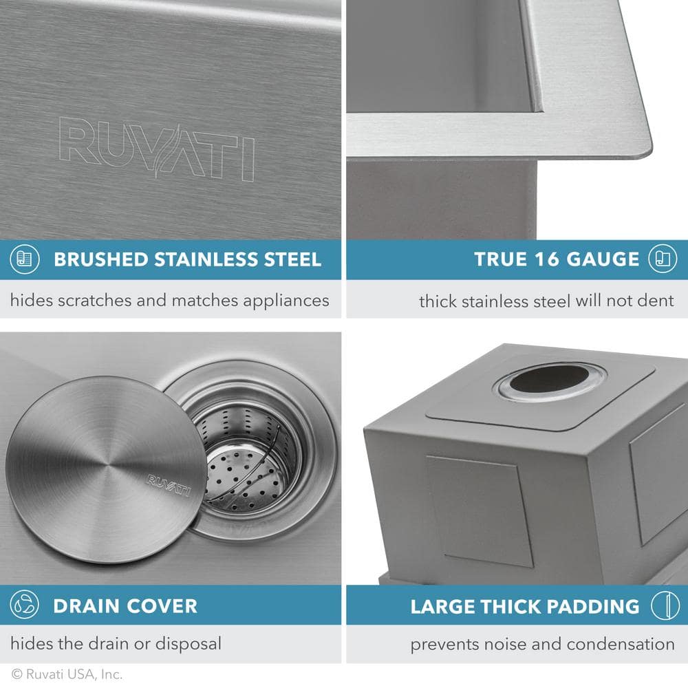 Ruvati 15" Stainless Steel Workstation Sink with Wood Cutting Board