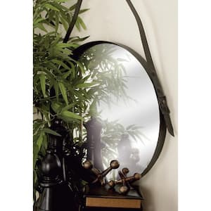 31 in. x 25 in. Black Metal Industrial Round Wall Mirror
