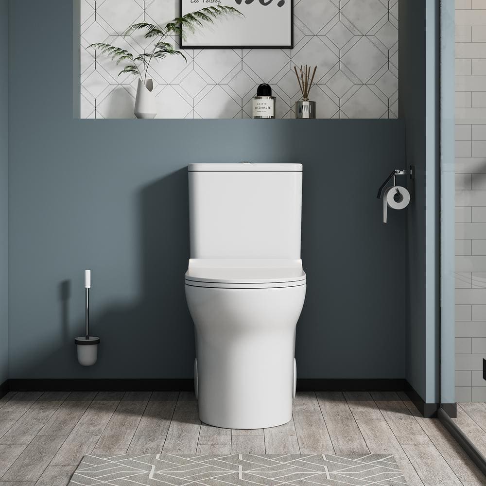 Glossy White Ceramic Elongated One-Piece Toilet with Dual Flush