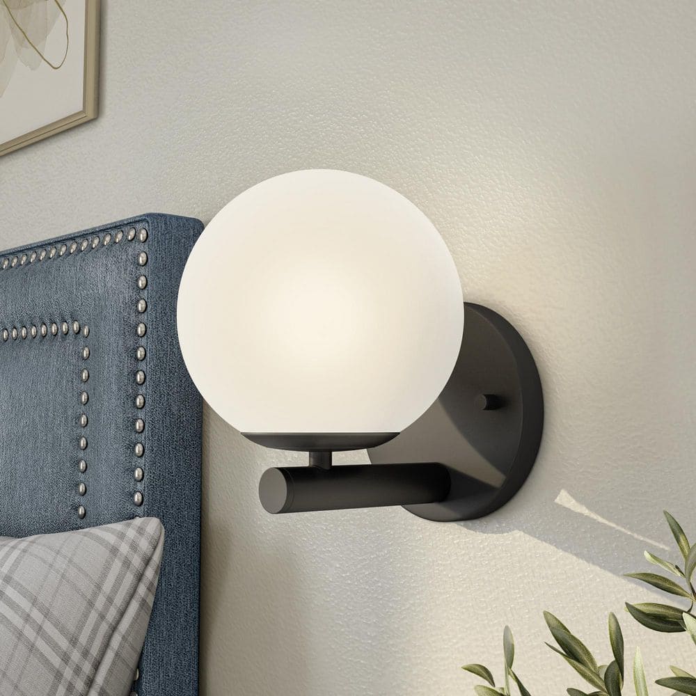 Crown Heights 8 in. Matte Black Wall Sconce with Etched opal Glass Shade price history on PriceWatchPro
