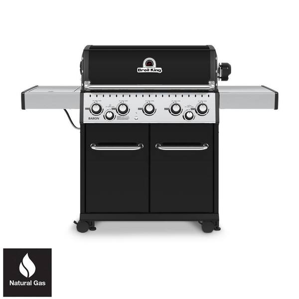 Broil King Baron 590 5-Burner Natural Gas Grill in Black with Side Burner and Rear Rotisserie Burner