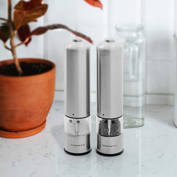 Pepper Grinder or Salt Grinder, Best Spice Mill with Ceramic Blades,  Adjustable Coarseness, Brushed Stainless Steel Cap, and Refillable Tall  Glass