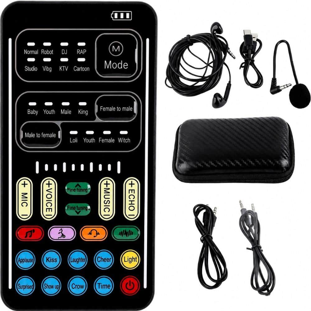 Compact Portable Audio Mixer and Voice Changer Live Sound Card for Streaming and Recording in Black