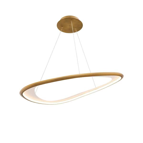 Oyster 33 in. 1-Light Aged Brass Integrated LED Pendant Light Silicone Shade Selectable 4CCT 2700K-3000K-3500K-4000K