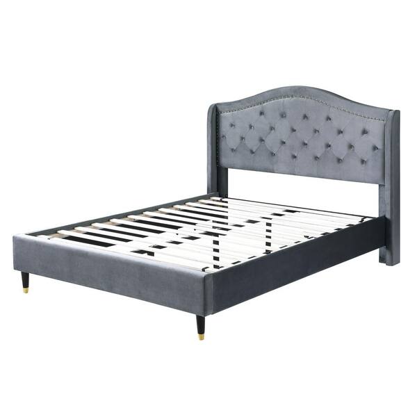 Morden Fort 74 5 In Grey California King Bed Frame Wood Platform With Headboard No Box Spring Required Easy Assembly 1004 Ck Headboard No Box Spring, What Is A California King Bed Equivalent To
