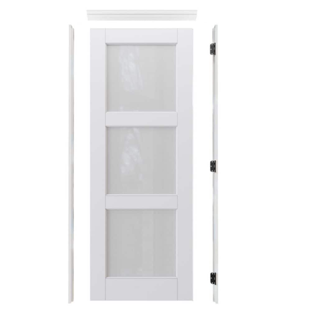 Assembly Required 28 in. x 80 in. 3-Lite Frosted Glass Left-Handed White Wood Interior Door Kit w/Separate Jamb price history on PriceWatchPro