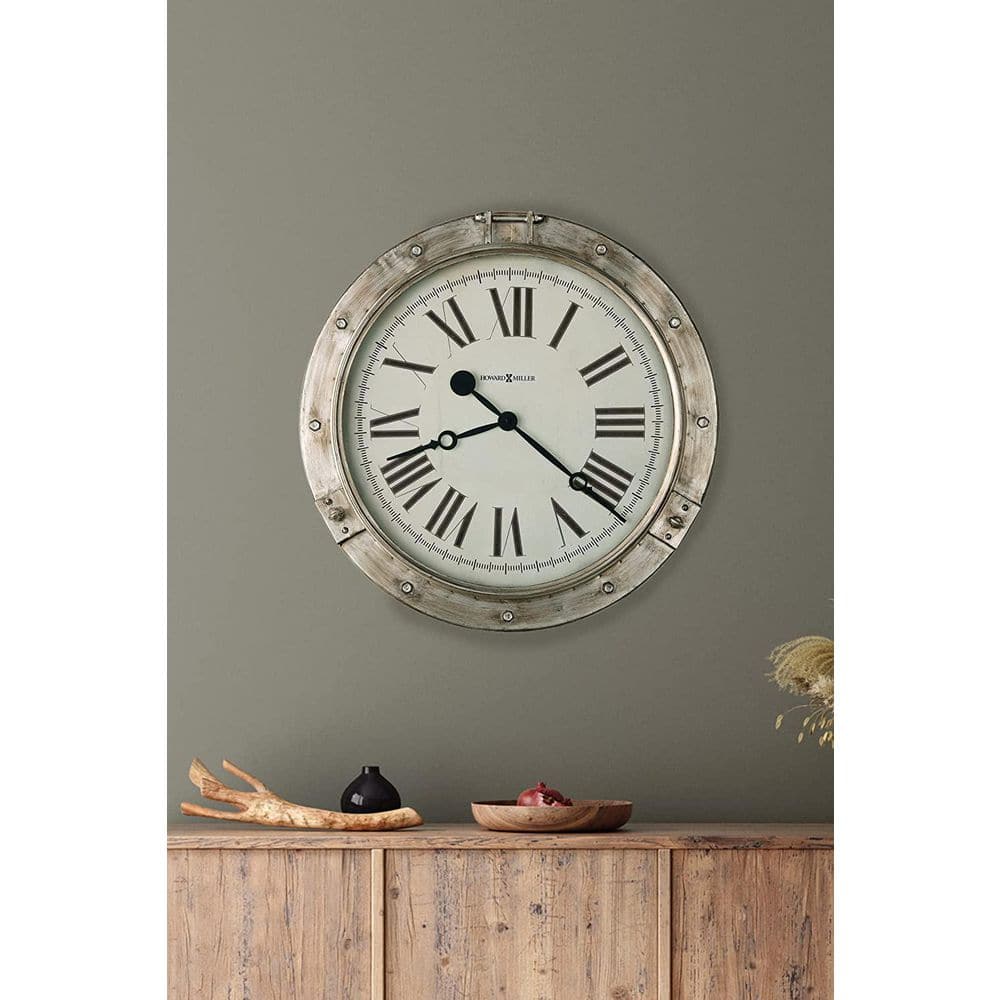 Oversized Beige Metal Transitional Wall Clock