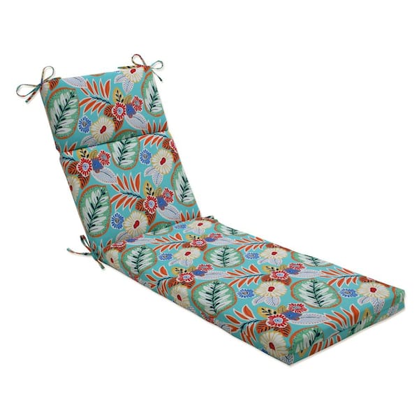 Pillow Perfect Floral 21 x 28.5 Outdoor Chaise Lounge Cushion in Blue/Orange Marlow