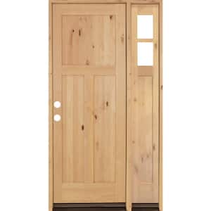 46 in. x 96 in. Knotty Alder 3 Panel Right-Hand/Inswing Clear Glass Clear Stain Wood Prehung Front Door w/Right Sidelite