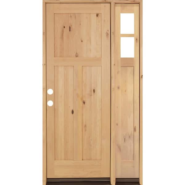 Krosswood Doors 56 in. x 96 in. Knotty Alder 3 Panel Right-Hand/Inswing Clear Glass Clear Stain Wood Prehung Front Door w/Right Sidelite