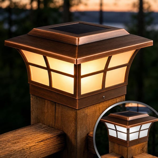 Prestige 6 in. x 6 in. Outdoor Electroplated Copper LED Solar Post Cap