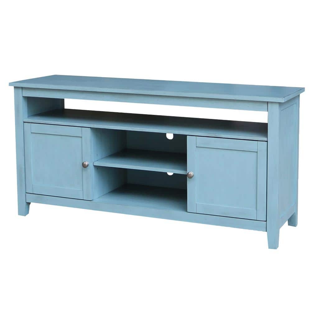 Ocean Blue Solid Wood 60" Entertainment TV Stand with Cabinet