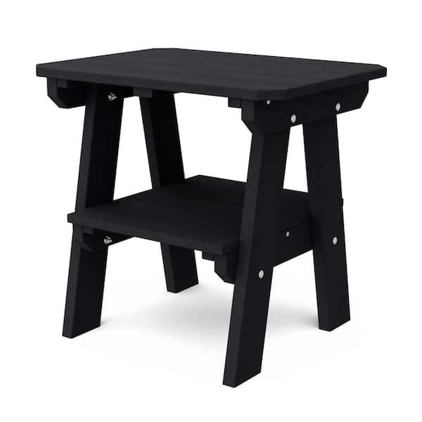 Wildridge Heritage Black Two-Tier Rectangle HDPE Plastic Outdoor Side Table