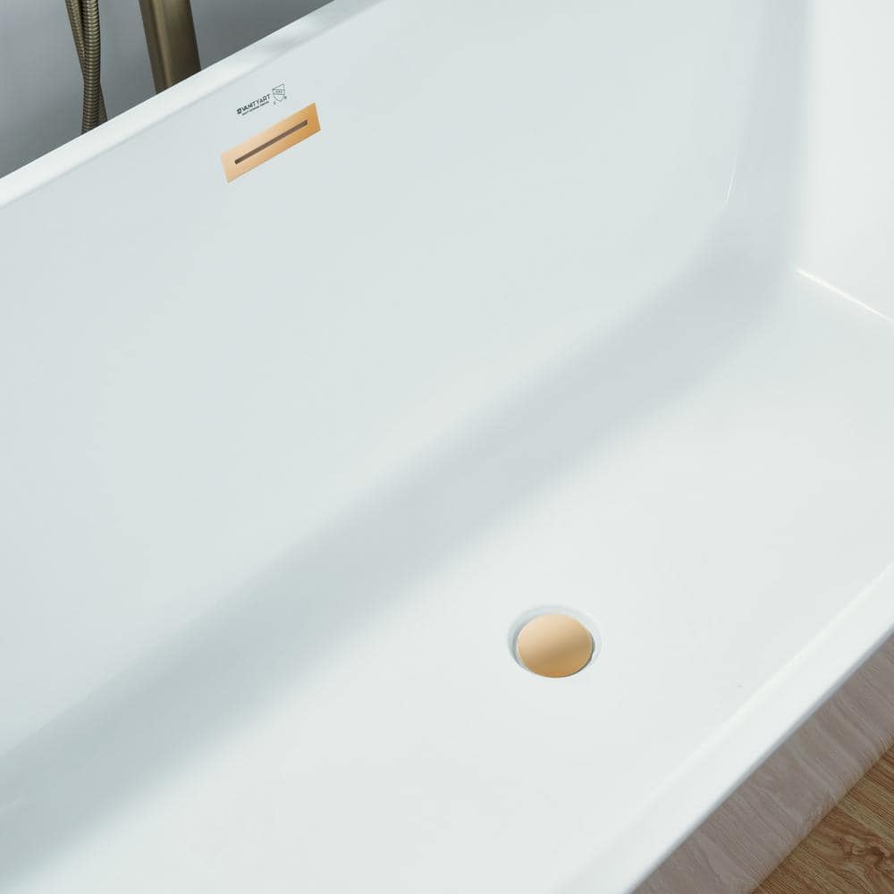 White Acrylic Freestanding Soaking Bathtub with Gold Drain