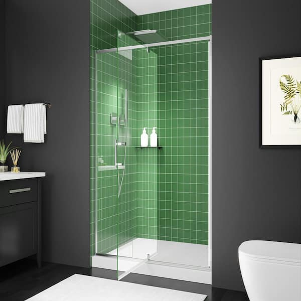 Wynnt 38-42 in. W x 71 in. H Semi-Frameless Pivot Swing Shower Door in Chrome with 1/4 in. (6 mm) Tempered Glass Shower Door