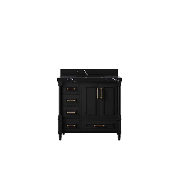 Willow Collections Hudson 36 in. W x 22 in. D x 36 in. H Single Sink Bath Vanity Center in Black with 2 in. Calacatta Black Top